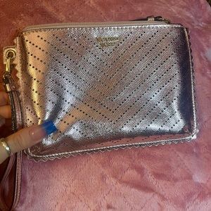 Metallic light pink VS clutch wristlet bag
